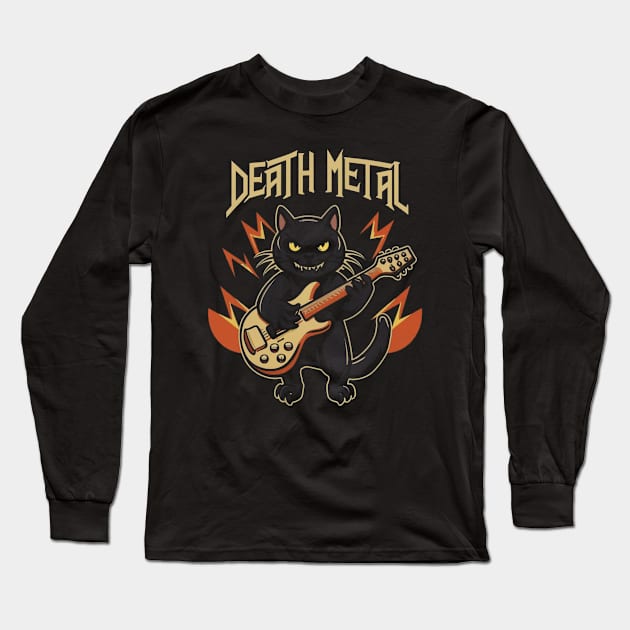 Death Metal Satanic Baphomet Cat playing guitar Long Sleeve T-Shirt by Aldrvnd